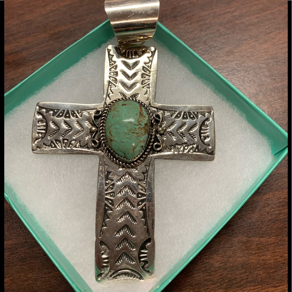 AlbertCleveland Nickel & Turquoise stampedpendant